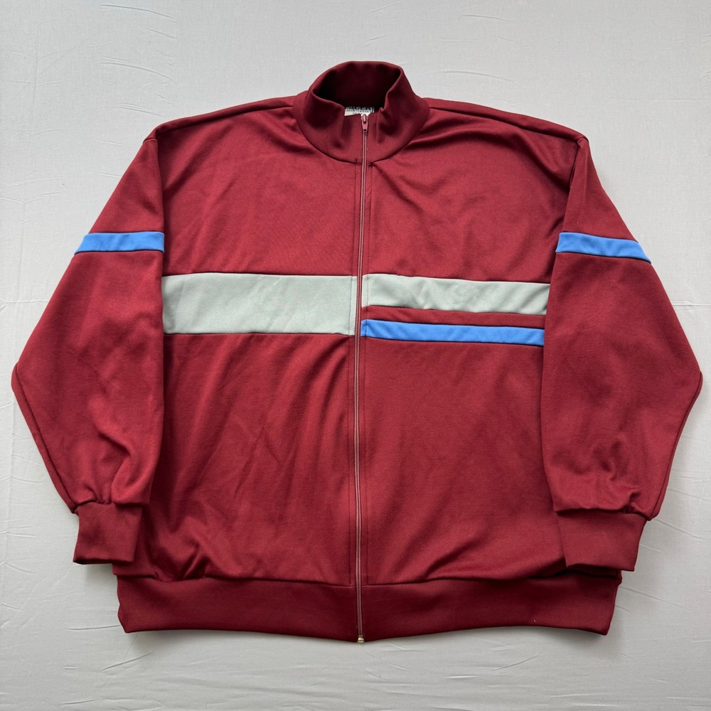 Vintage Pacer Sportswear Track‎ Jacket Burgundy Blue Grey Stripe Mens 3XB Retro